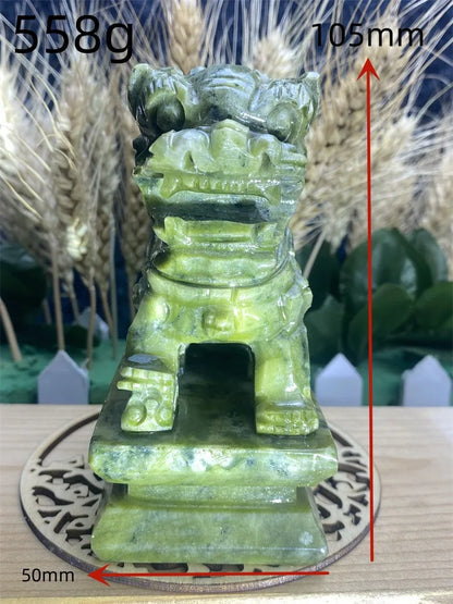 1 Pair of Chinese Mainland Green Jade hand-Carved Objects Aura Feng Shui Gatekeeper Town House Lion Office Decoration Home Decor