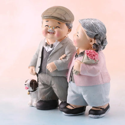 Walking Elderly Couple Resin Ornament Cake Decoration Home Decoration Valentine's Day Gift