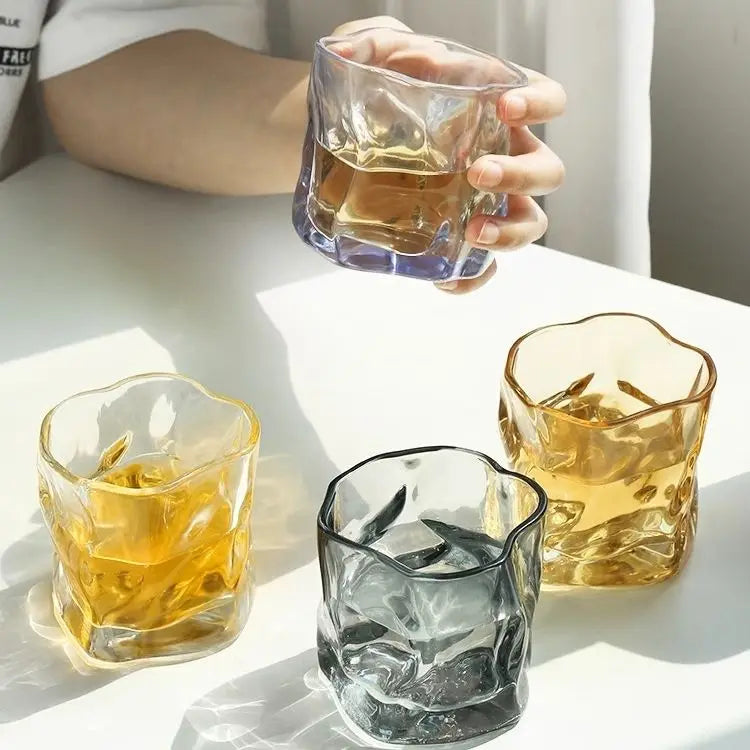 200ML Korean Creative Ins Twisted Glass Cup Juice Drink Coffee Mug Cup Wave Pattern Colorful Glass Handmade Bar Drinkware