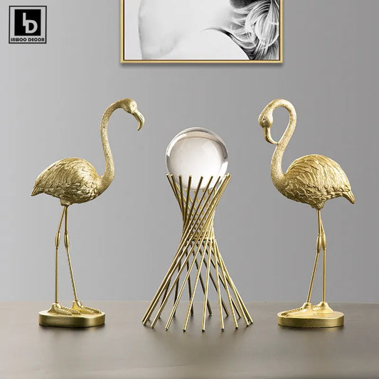 Golden Nordic Flamingo Figurines Figures Statue Sculpture Living Room Wedding Ornaments Home Decor Maison Decoration Accessories