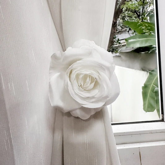 1/2/4 Pc White Artificial Rose Series Curtain Straps Handmade Plastic Floral Straps Bedroom Living Room Kitchen Home Decoration