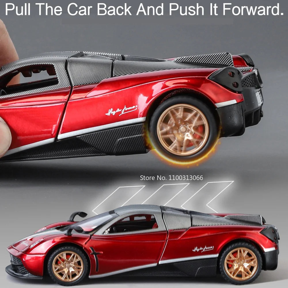 1:32 Pagani Huayra Roadster BC Toy Cars Model Alloy Diecast with Light Music Sports Car 4 Doors Opened Vehicle Toddler Kids Gift