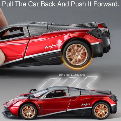 1:32 Pagani Huayra Roadster BC Toy Cars Model Alloy Diecast with Light Music Sports Car 4 Doors Opened Vehicle Toddler Kids Gift