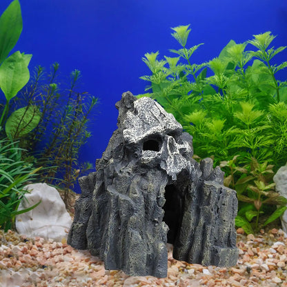 Décor de montagne de crâne aquatique, grotte, rocaille, fournitures en résine, pierre pour décoration d'aquarium, cacher le repos d'aquarium de poissons de reptiles