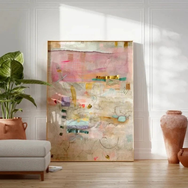 Abstract Painting Print,large Minimalist Abstract Art,Modern Textured Pastel Multicolor,Trendy Aesthetic Large Wall Art Unframed