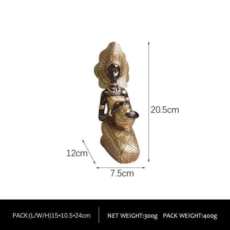African Woman Figurines for Interior Decoration, Creative Tribal Lady Decorative Sculptures for Home Resin Art Statue Home Decor