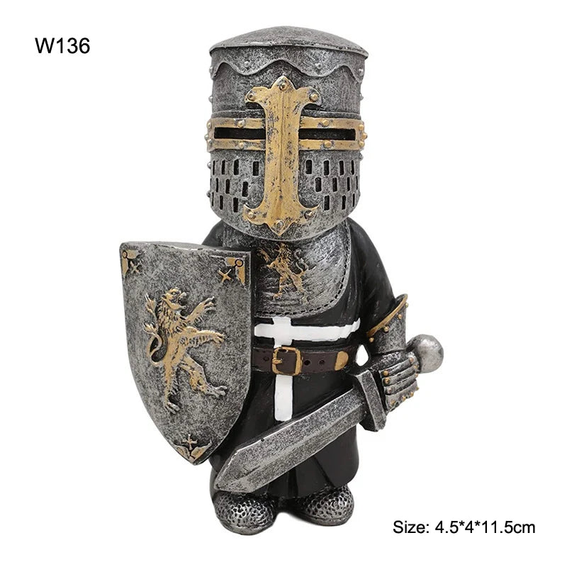 1pc Outdoor Garden Resin Statue Medieval Garden Knight Gnomes Guard Statues Sculpture for Yard Lawn Art Decor Ornaments
