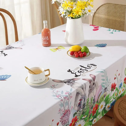 Easter Tablecloth Rectangle Table Washable Spring Table Cover Printed with Colorful Easter Eggs Bunnies Dining Table Party Decor