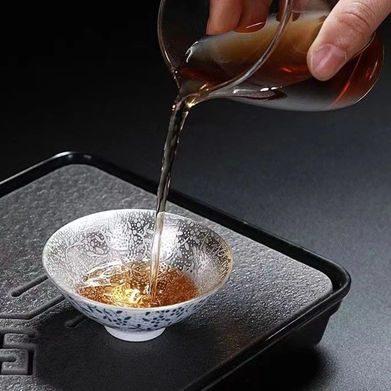 Creative 999 Sterling Silver Master Cup Ceramic Teacups Office Small Tea Bowl Household Handmade Chinese Kung Fu Drinkware