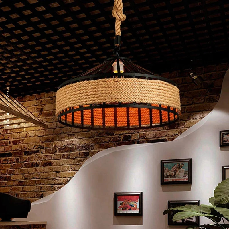 Nordic Vintage Chandelier Industrial Twine Attic Country Kitchen Bar Dining Room Decor Adjustable Creative Overhead Lighting