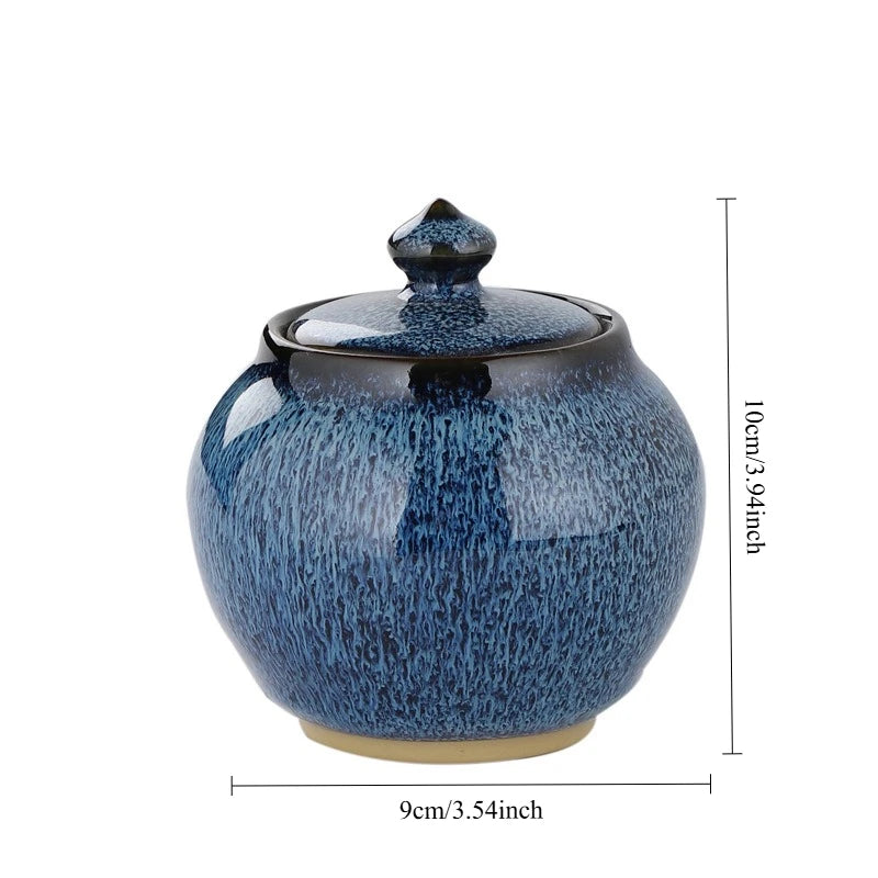 Painted Texture Tea Canister Sealed Ceramic Tea Caddy Storage Jar with Lid Coffee Table Desk Decoration General Jar Candy Can