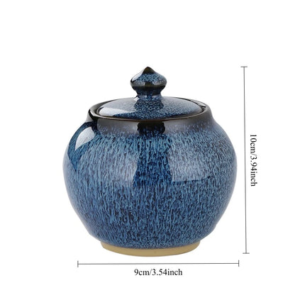 Painted Texture Tea Canister Sealed Ceramic Tea Caddy Storage Jar with Lid Coffee Table Desk Decoration General Jar Candy Can