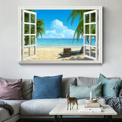 Window Effect Landscape Poster Bedroom Seascape Sea View Canvas Painting and Prints Wall Art Picture for Living Room Home Decor