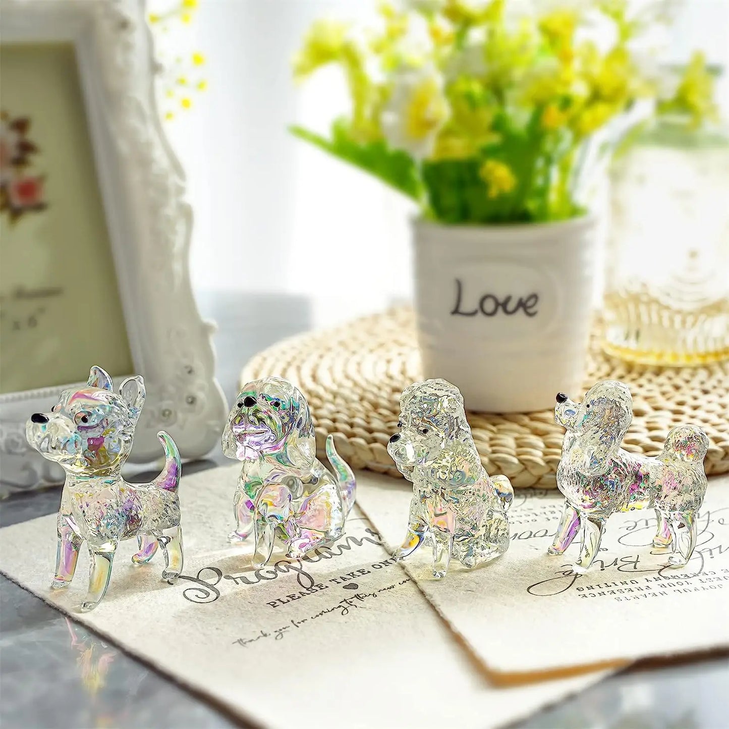 H&D 4 Different Shaped Crystal Dogs Figurines Art Glass Ornament Statue Animal Collectible Cute Paperweight Home Decorations