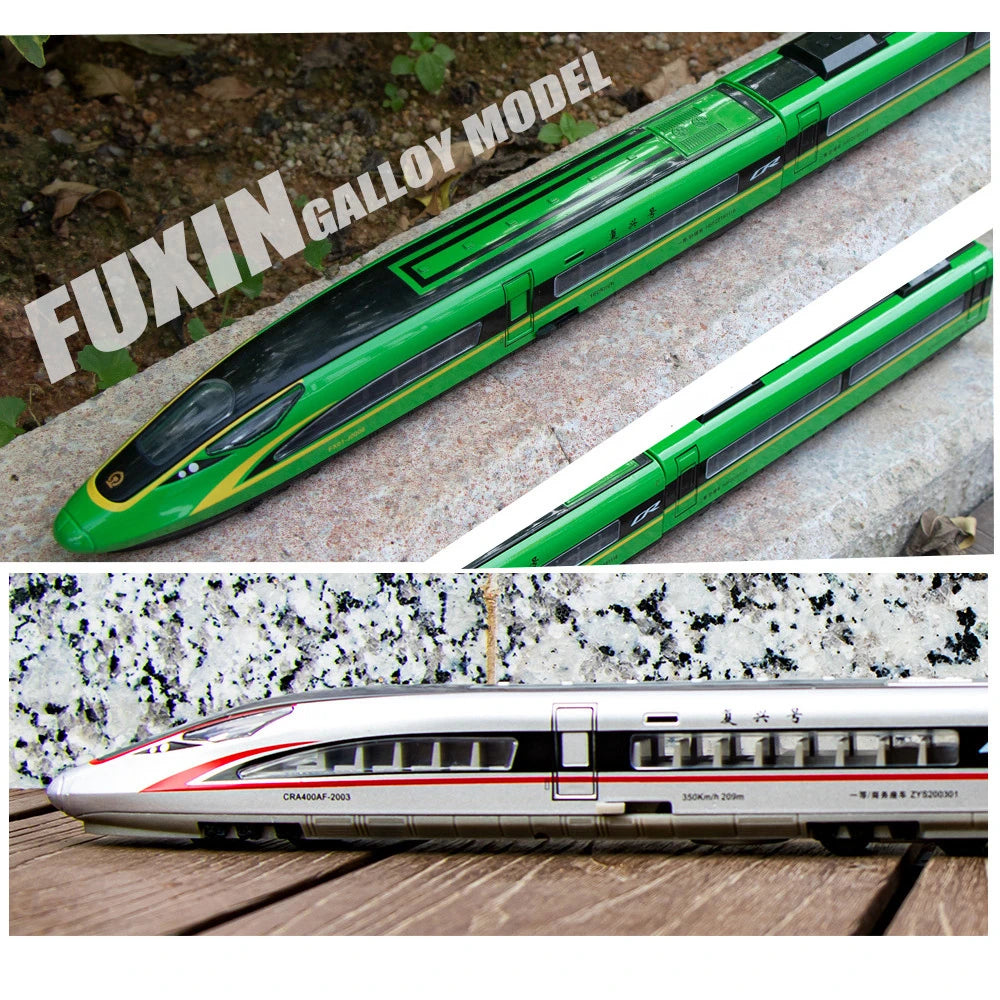 1:87 Alloy Diecast FUXING High Speed Railway Toy Models Car with Light Music High Iron Door Opened Vehicle Kids Educational Toys