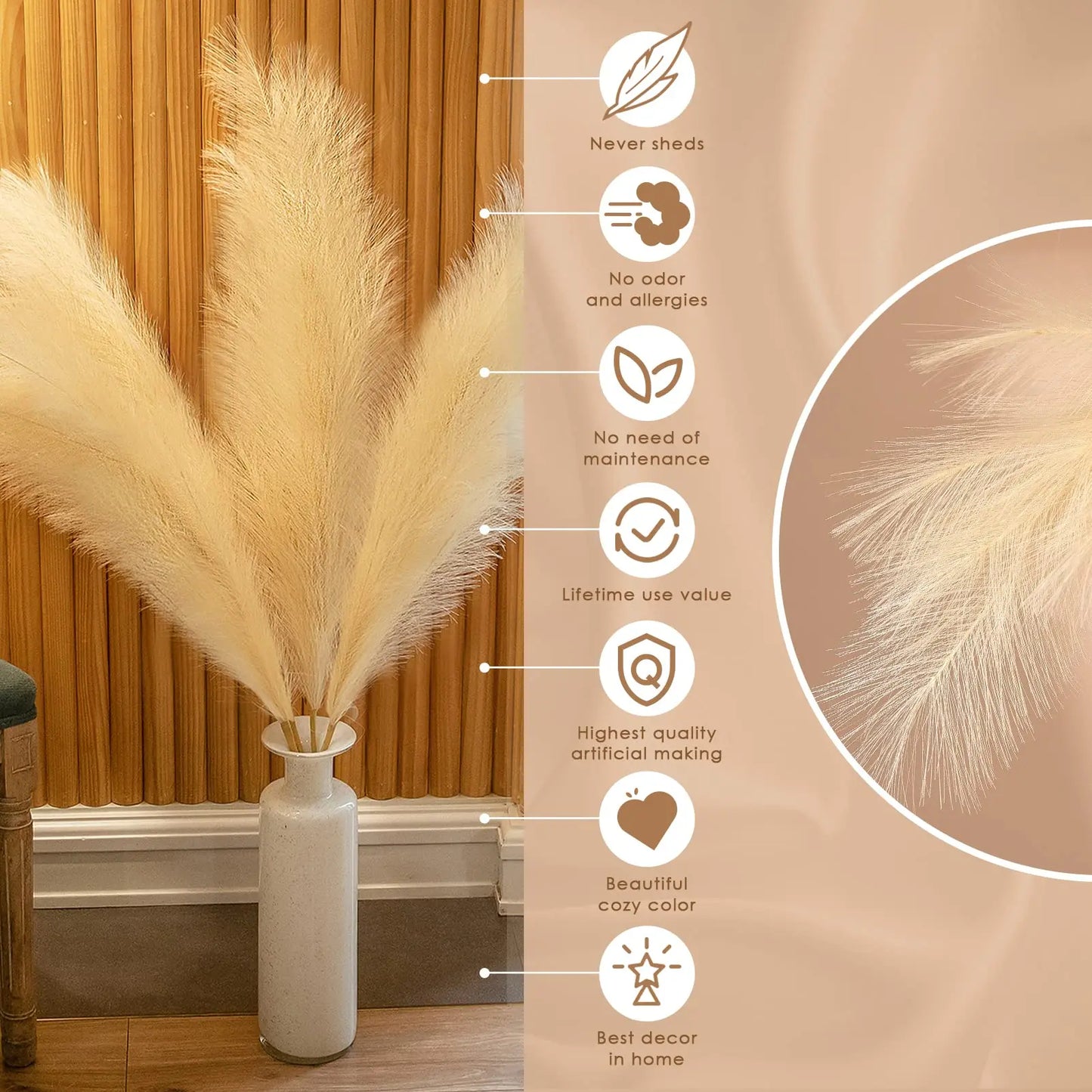 110cm Large Artificial Pampas Grass Fluffy Faux Pampas Grass For Vase Home Wedding Boho Decor Fake Flowers Plants for Decoration