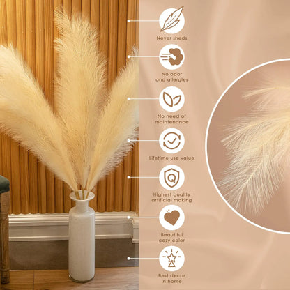 110cm Large Artificial Pampas Grass Fluffy Faux Pampas Grass For Vase Home Wedding Boho Decor Fake Flowers Plants for Decoration