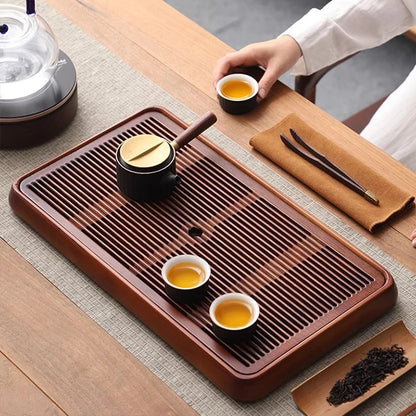 Plateau à thé en bambou, plateau à thé avec Drainage de l'eau, service à thé Kung Fu, stockage de l'eau, plateau à thé, plateau à thé à double usage Cu