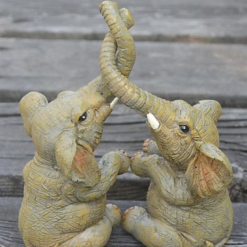 Elephant Couple Figurine Elephant Couple Statue Elephant Ornaments For Home Deskpot Cupboard Props Decor Accessories