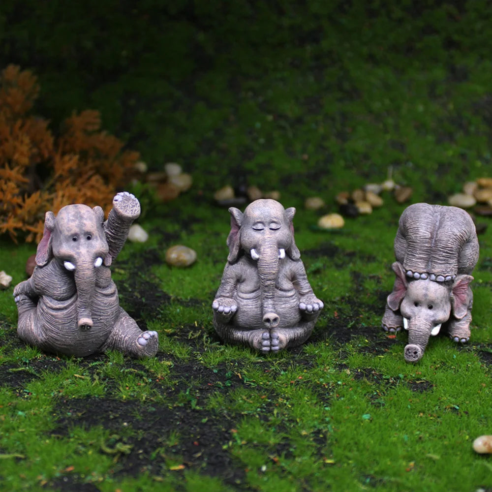 3Pc Yoga Elephant Statue Creative Craft Garden Microlandscape Elephant Decorations Tabletop Statue for Living Room Bedroom Decor