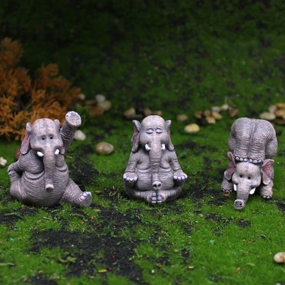 3Pc Yoga Elephant Statue Creative Craft Garden Microlandscape Elephant Decorations Tabletop Statue for Living Room Bedroom Decor