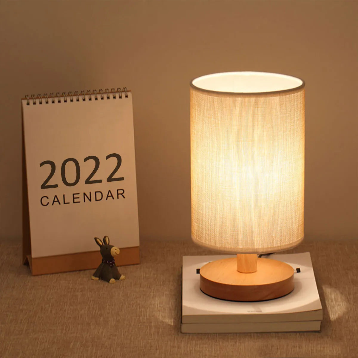 Lampe de chevet USB veilleuses lampe de Table pour chambre lampe de bureau en bois veilleuse de chevet avec abat-jour cylindrique décor à la maison