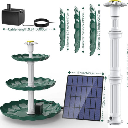 3 Tiered Bird Bath with 3W Solar Pump, DIY Solar Fountain Detachable and Suitable for Bird Bath, Garden Decoration
