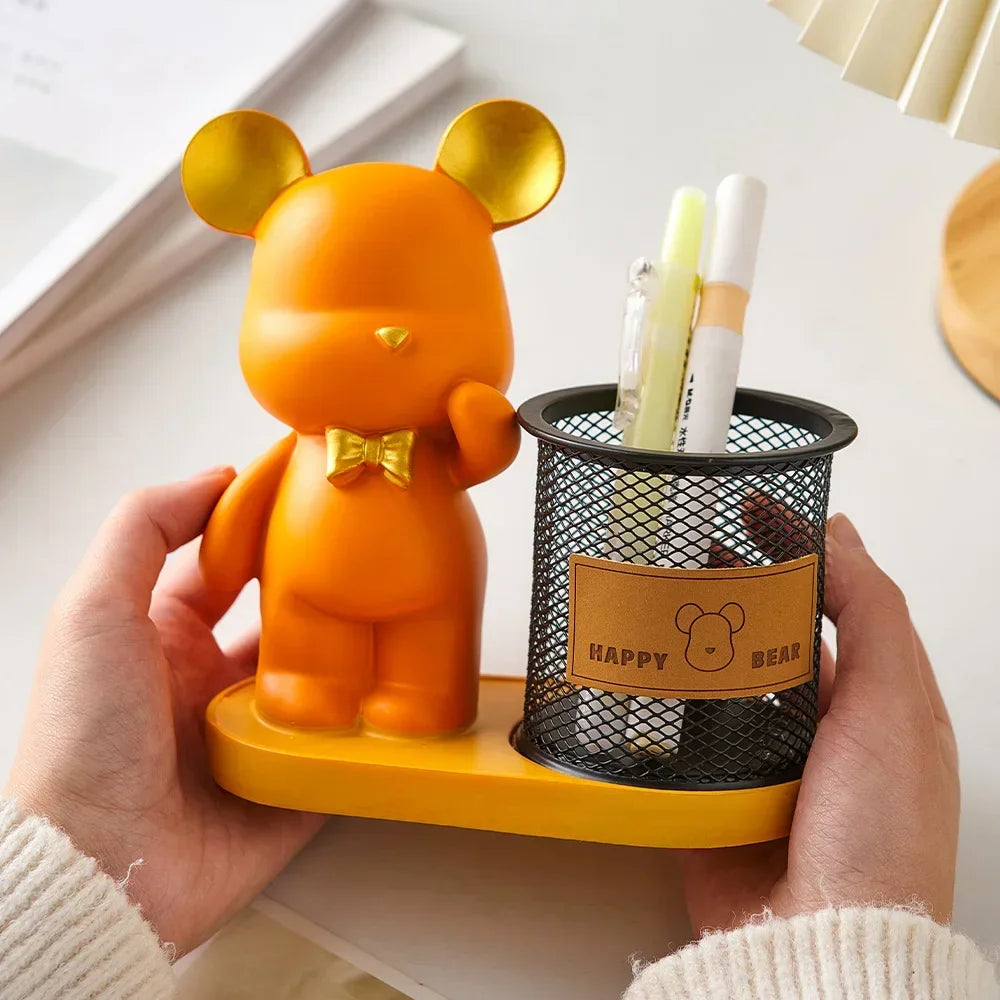 Modern Style Bear Pen Holder Room Office Stationery Accessories Desktop Bear Figurine Creative Home Decor Animal Statuette Gift