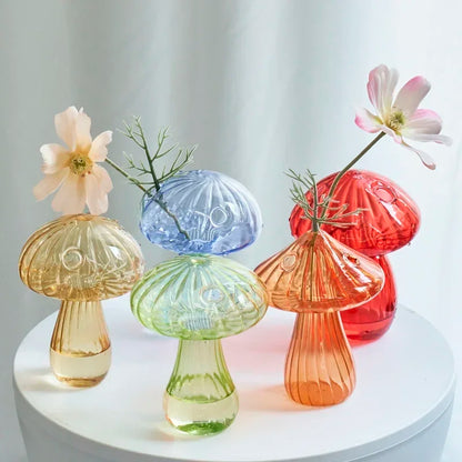 Mini Bud Vase Glass Mushroom Aromatherapy Bottle Hydroponic Flower Decoration Home Decor Nordic Vase Desktop Small Vase