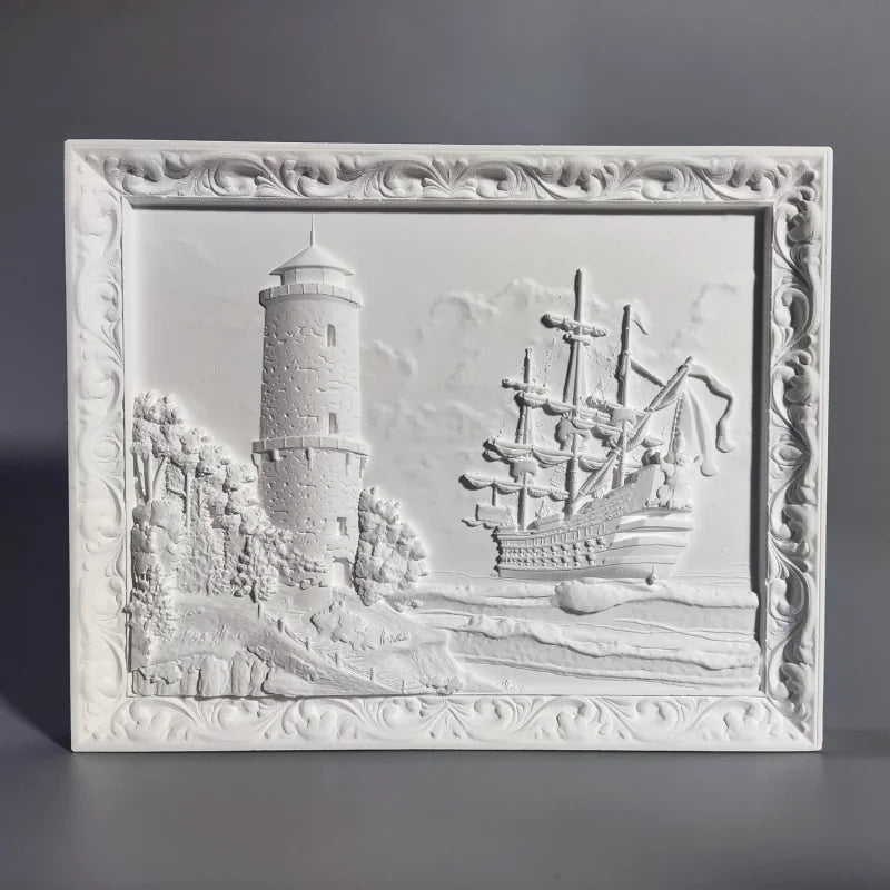 Nordic Lighthouse And Ship Retro Relief Art Ornaments Plaster Sculpture Decoration Living Room Figurines Desktop Modern Statue