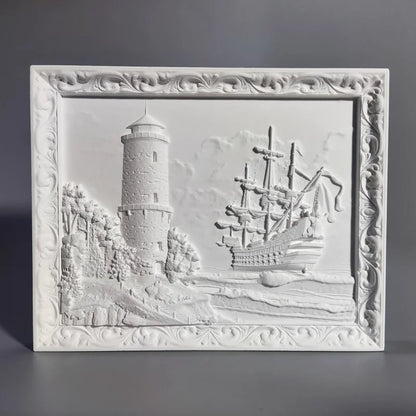 Nordic Lighthouse And Ship Retro Relief Art Ornaments Plaster Sculpture Decoration Living Room Figurines Desktop Modern Statue