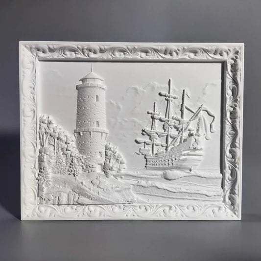 Nordic Lighthouse And Ship Retro Relief Art Ornaments Plaster Sculpture Decoration Living Room Figurines Desktop Modern Statue