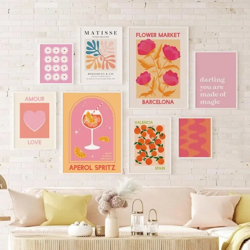 Matisse Juice Fruit Pink Orange Poster Cute Bohemian Art Heart Wall Art Flower Market Fashion Gallery Wall Bedroom Decoration