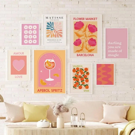 Matisse Juice Fruit Pink Orange Poster Cute Bohemian Art Heart Wall Art Flower Market Fashion Gallery Wall Bedroom Decoration