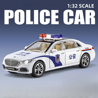 1/32 Scale Alloy Car Model Metal Diecasts S680 Police Car Model with Light Sound Pull Back Function Toy for Boy Collection Gifts