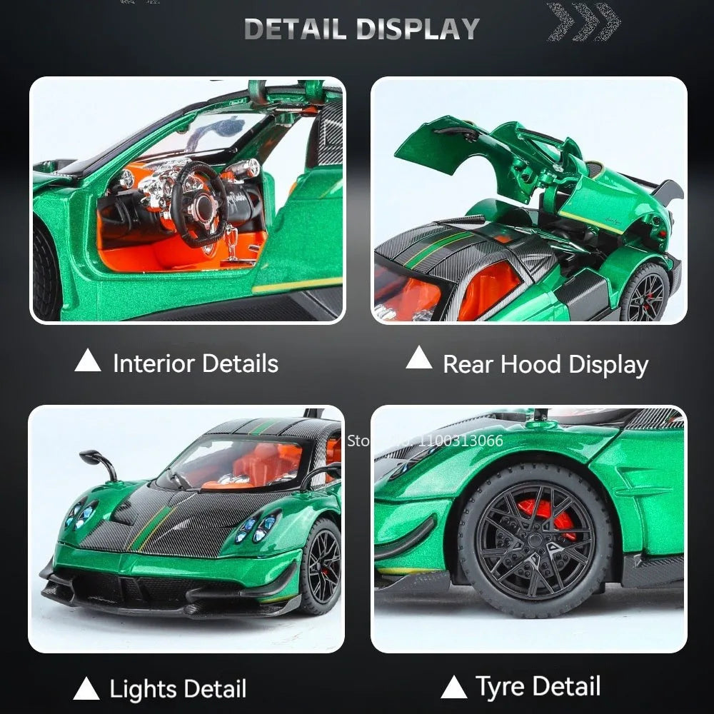 1:24 Pagani Huayra BC Apollo EVO Toy Cars Alloy Models Rubber Tires Doors Opened Miniature Sports Car  for Boys Collection Gifts