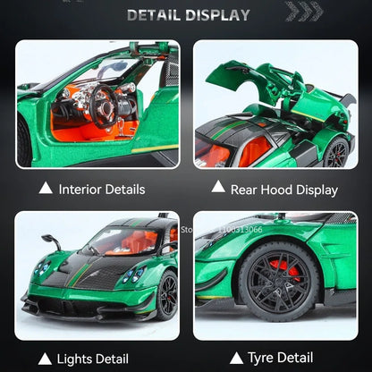 1:24 Pagani Huayra BC Apollo EVO Toy Cars Alloy Models Rubber Tires Doors Opened Miniature Sports Car  for Boys Collection Gifts