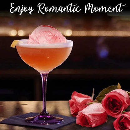 3D Rose Ice Cube Tray Silicone Mold - 4 Giant Flower & Ball Ice Maker for Cocktails, Reusable, Easy Release, Party & Home Bar