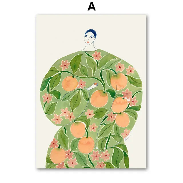 Abstract Girl Hand Fruit Flower Leaf Vase Wall Art Canvas Painting Nordic Posters And Prints Wall Pictures For Living Room Decor