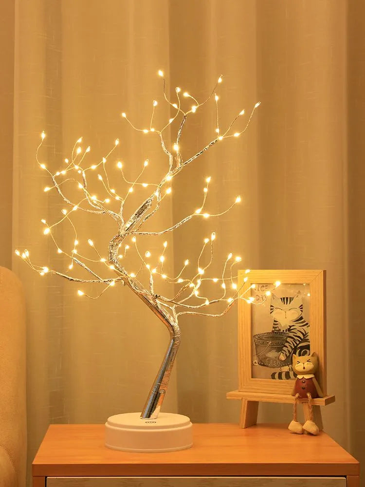 Lampe d'arbre de table, lumières LED décoratives alimentées par USB ou piles AA pour chambre à coucher, fête à domicile