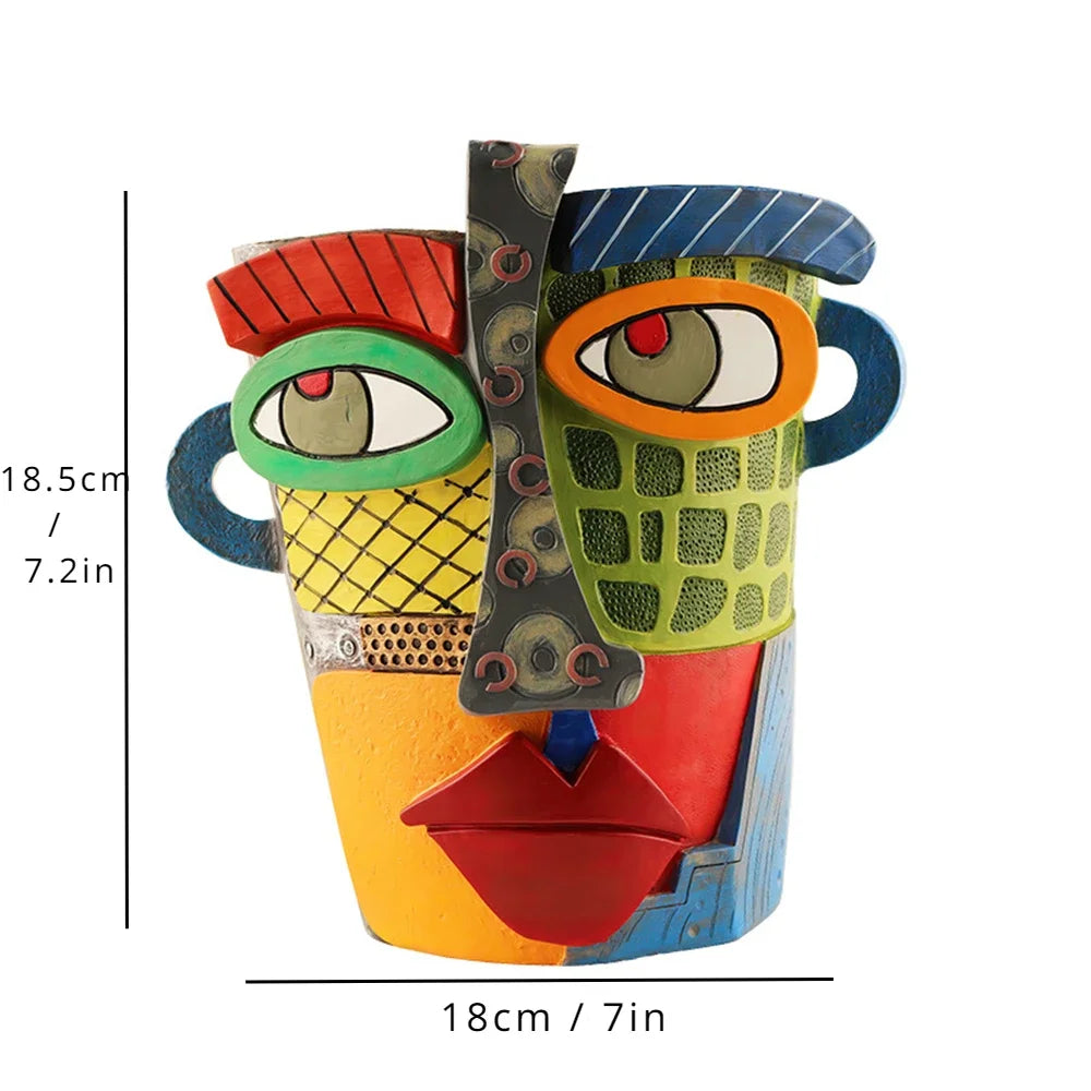 Flower Pot Vase Unique Head Creative Resin Pot Succulents Indoor Home Decor Abstract Art Vase Colorful Abstract Human Face Flowe