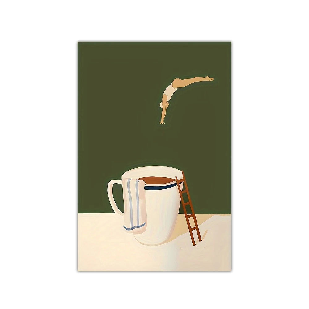 Retro Coffee Diving Poster Canvas Painting Good Morning Coffee Lover Print Wall Art for Living Room Home Kitchen Decor Frameless