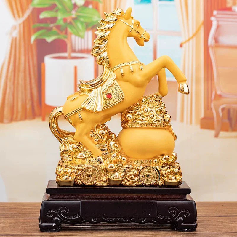 Gold Horse Home Decor Resin Crafts Porcelain Animal Figurines Wedding Decoration Lovers Gift L2544