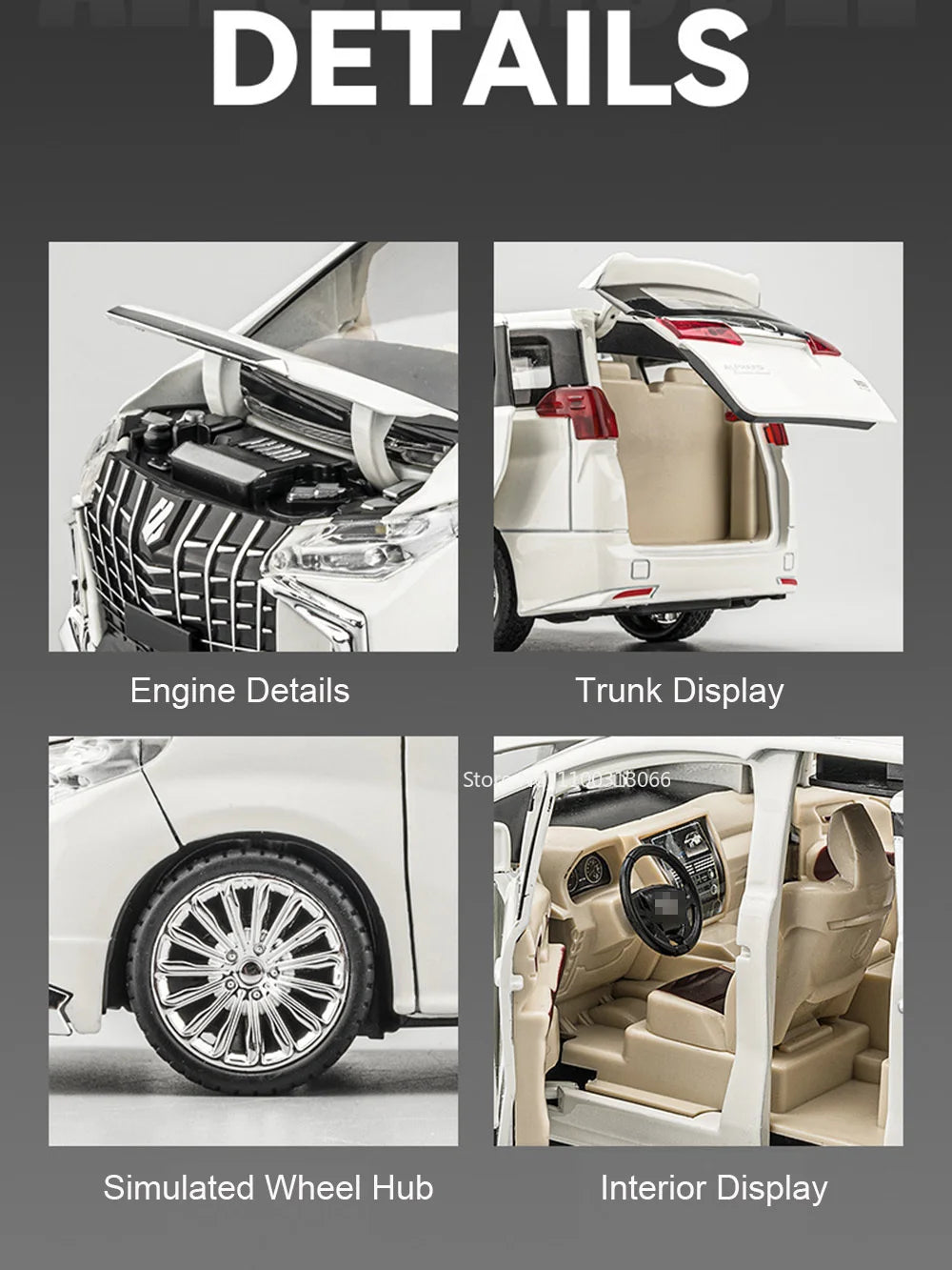 1:24 Alphard Coaster Model Cars Alloy Toy Doors Opened MPV Models with Light Music Vehicle for Kids Birthday Gift Decoration Toy