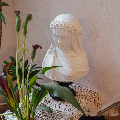 Buste de dame voilée, Statue de jeune fille de mariée italienne, Sculpture de buste, décoration de maison, esthétique pour la maison, ornement de Collection d'art