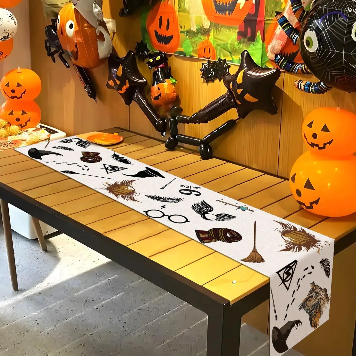 Halloween Wizard Table Runner Magical Boy Girl Birthday Linen Table Runners Party Decoration Witch Sign Kitchen Dining Decor