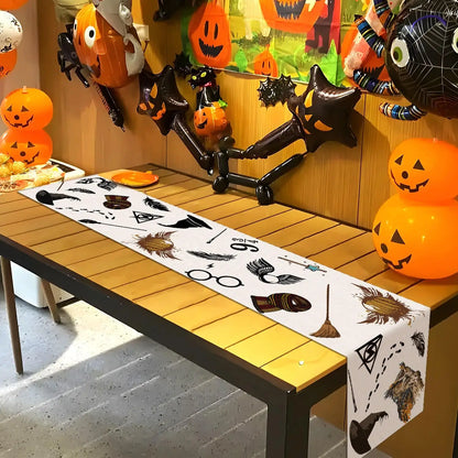 Halloween Wizard Table Runner Magical Boy Girl Birthday Linen Table Runners Party Decoration Witch Sign Kitchen Dining Decor