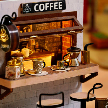 Coffee Shop Doll House Mini Mini Mini Doll House DIY Small House Kit Making Room Toys, Home Bedroom Decoration with Furniture, W