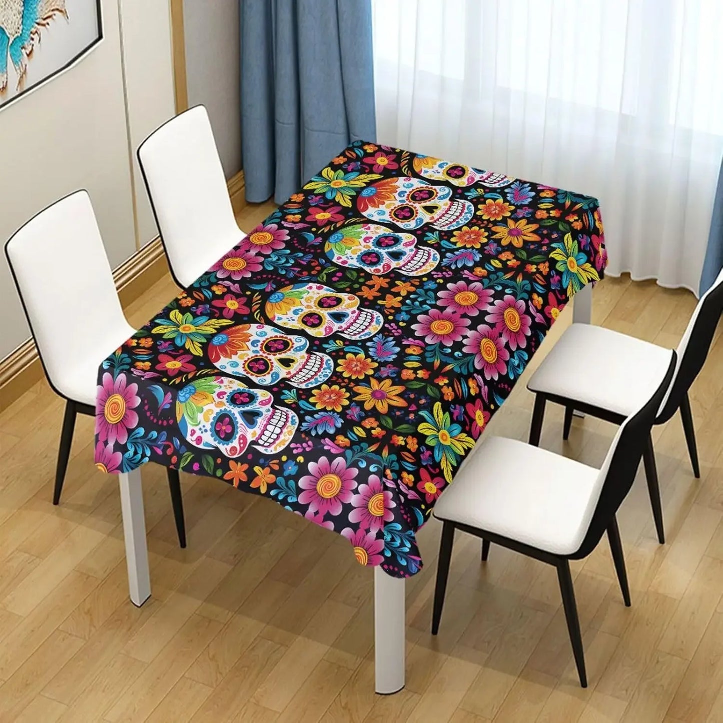 Day of The Dead Sugar Skull Rectangle Tablecloth Holiday Party Decor Waterproof Tablecloth for Table Halloween Decorations
