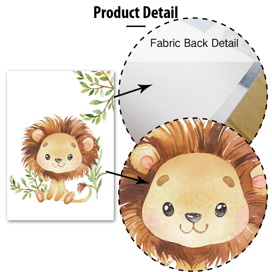 Lion Elephant Giraffe Monkey Zebra Nursery Wall Art Canvas Painting Jungle Animal Posters Prints Pictures Baby Kids Room Decor